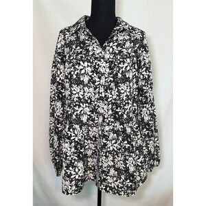Entro Black Cream Floral Balloon Long Sleeve Button Up Blouse Modest Women LARGE
